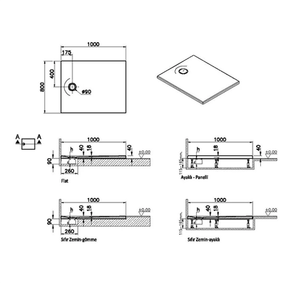 Vitra Leaf Dikdörtgen Duş Teknesi 100x80 cm, Dokulu Antrasit