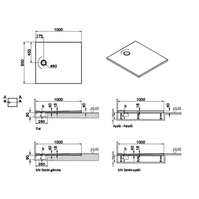 Vitra Leaf Dikdörtgen Duş Teknesi 100x90 cm, Dokulu Beyaz