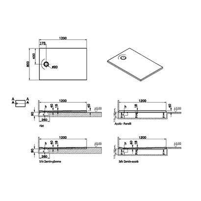 Vitra Leaf Dikdörtgen Duş Teknesi 120x80 cm, Dokulu Antrasit