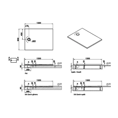 Vitra Leaf Dikdörtgen Duş Teknesi 120x90 cm, Dokulu Taupe