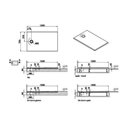 Vitra Leaf Dikdörtgen Duş Teknesi 120x75 cm, Dokulu Antrasit
