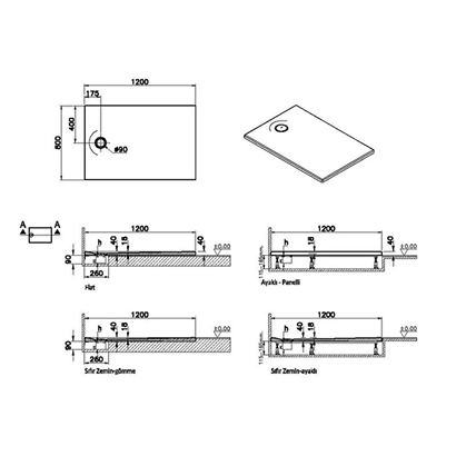 Vitra Leaf Dikdörtgen Duş Teknesi 120x80 cm, Dokulu Beyaz