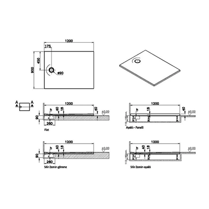 Vitra Leaf Dikdörtgen Duş Teknesi 120x90 cm, Dokulu Beyaz