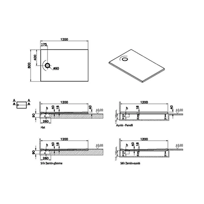 Vitra Leaf Dikdörtgen Duş Teknesi 120x80 cm, Dokulu Gri