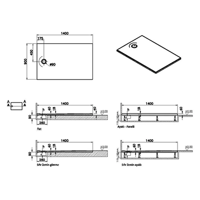 Vitra Leaf Dikdörtgen Duş Teknesi 140x90 cm, Dokulu Beyaz