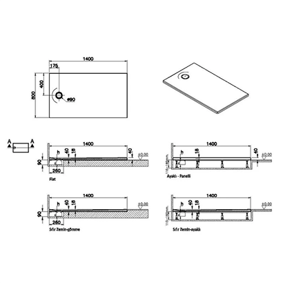 Vitra Leaf Dikdörtgen Duş Teknesi 140x80 cm, Dokulu Taupe