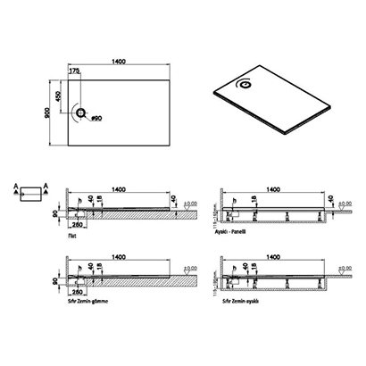 Vitra Leaf Dikdörtgen Duş Teknesi 140x90 cm, Dokulu Taupe
