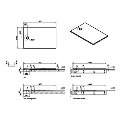 Vitra Leaf Dikdörtgen Duş Teknesi 140x90 cm, Dokulu Antrasit
