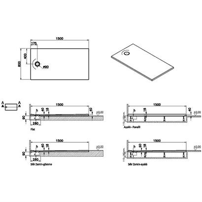 Vitra Leaf Dikdörtgen Duş Teknesi 150x80 cm, Dokulu Beyaz