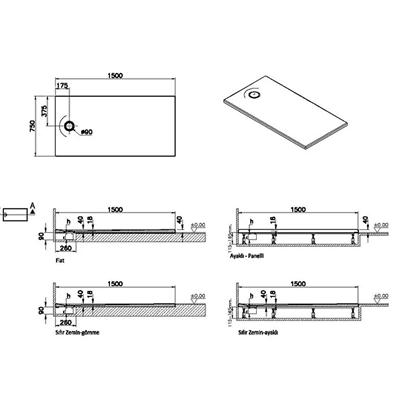 Vitra Leaf Dikdörtgen Duş Teknesi 150x75 cm, Dokulu Beyaz