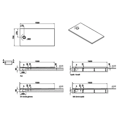 Vitra Leaf Dikdörtgen Duş Teknesi 150x75 cm, Dokulu Taupe