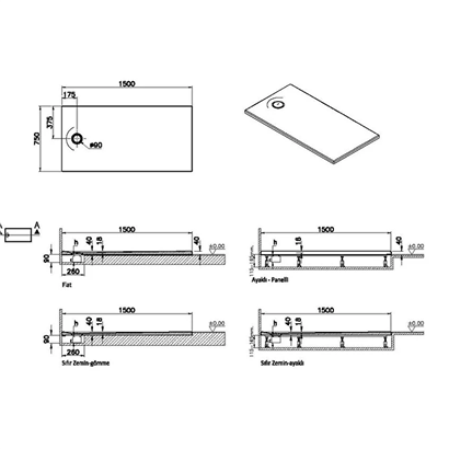 Vitra Leaf Dikdörtgen Duş Teknesi 150x75 cm, Beyaz