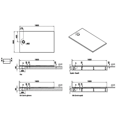 Vitra Leaf Dikdörtgen Duş Teknesi 160x90 cm, Dokulu Antrasit
