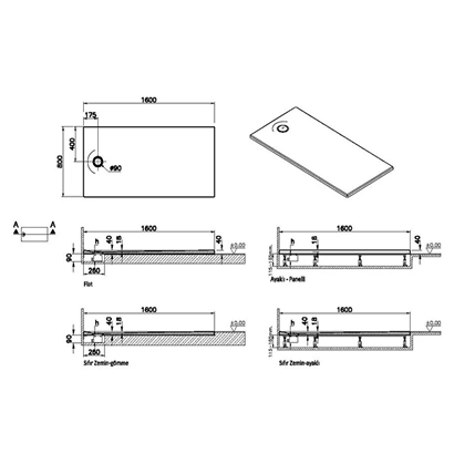 Vitra Leaf Dikdörtgen Duş Teknesi 160x80 cm, Dokulu Gri
