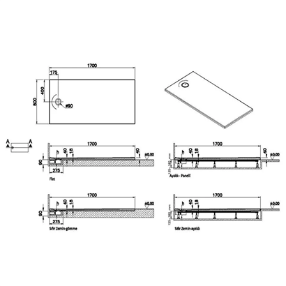 Vitra Leaf Dikdörtgen Duş Teknesi 170x80 cm, Dokulu Taupe