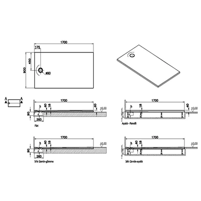 Vitra Leaf Dikdörtgen Duş Teknesi 170x90 cm, Dokulu Beyaz