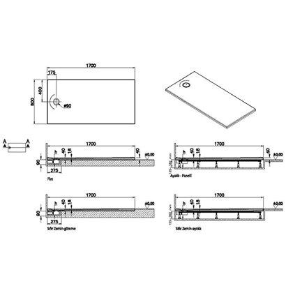 Vitra Leaf Dikdörtgen Duş Teknesi 170x80 cm, Dokulu Beyaz