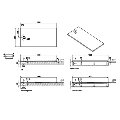 Vitra Leaf Dikdörtgen Duş Teknesi 180x80 cm, Dokulu Taupe