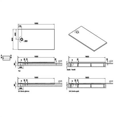Vitra Leaf Dikdörtgen Duş Teknesi 180x90 cm, Beyaz