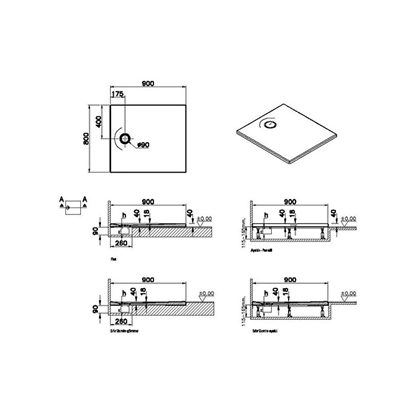 Vitra Leaf Dikdörtgen Duş Teknesi 90x80 cm, Dokulu Antrasit
