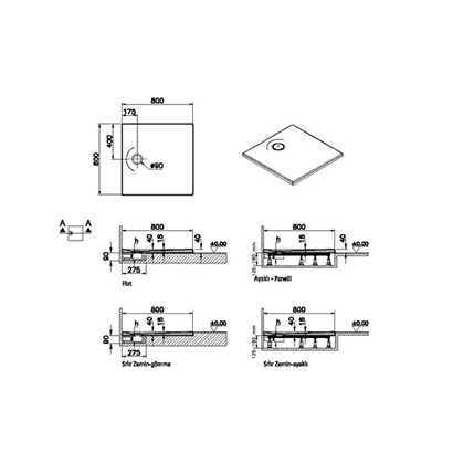 Vitra Leaf Kare Duş Teknesi 80x80 cm, Dokulu Antrasit