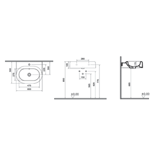 Vitra Liquid Beyaz Lavabo, 60 Cm Orta Armatür Delikli, Su Taşma Delikli