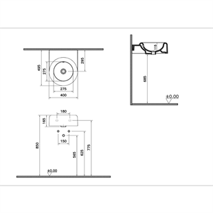Vitra Liquid Beyaz Kompakt Lavabo, Armatür Deliksiz 40 Cm