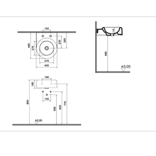 Vitra Liquid Beyaz Kompakt Lavabo, Çift Armatür Delikli 40 Cm