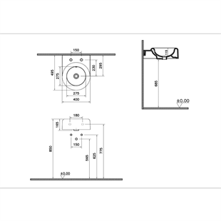 Vitra Liquid Beyaz Kompakt Lavabo, Çift Armatür Delikli 40 Cm