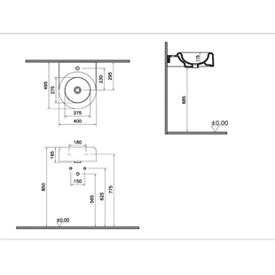 Vitra Liquid Beyaz Kompakt Lavabo, Orta Armatür Delikli 40 Cm