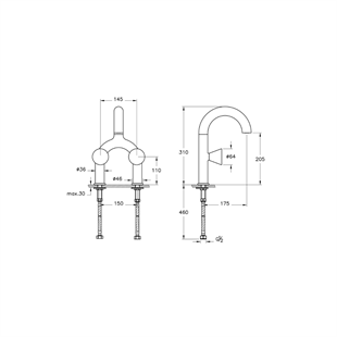 Vitra Liquid Lavabo Bataryası (2 Delikli Lavabolar İçin), Parlak Siyah