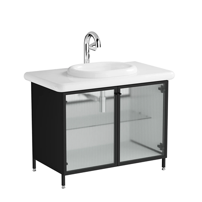 Vitra Liquid Lavabo Dolabı 100 Cm, Çizgili Cam Kapaklı Ayaklı