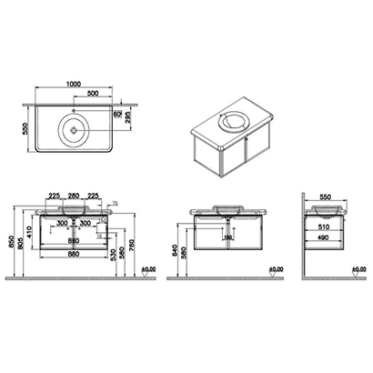 Vitra Liquid Lavabo Dolabı 100 Cm, Çizgili Cam Kapaklı 