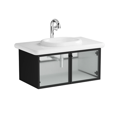 Vitra Liquid Lavabo Dolabı 100 Cm, Çizgili Cam Kapaklı 