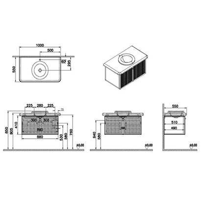 Vitra Liquid Lavabo Dolabı 100 Cm, Metal Kapaklı