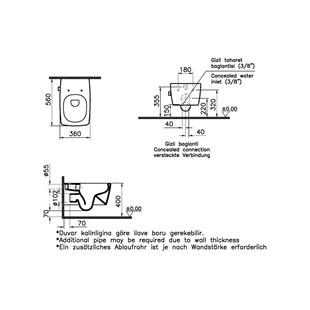 Vitra Metropole Rim-Ex Deterjan Hazneli Standart Entegre Asma Klozet, 56 Cm