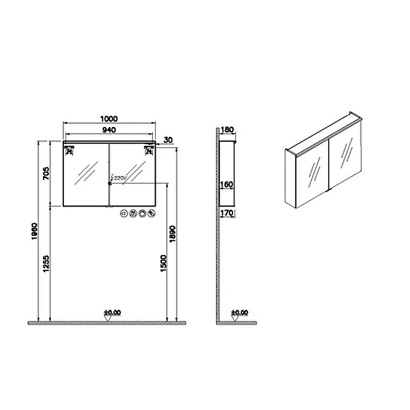 Vitra Metropole Edge Dolaplı Ayna 100 Cm, Aydınlatmalı Sensörlü, Ceviz