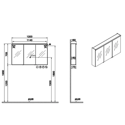 Vitra Metropole Edge Dolaplı Ayna 120 Cm, Aydınlatmalı Sensörlü, Siyah Meşe