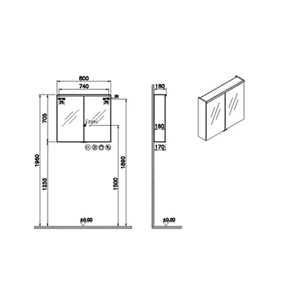Vitra Metropole Edge Dolaplı Ayna 80 Cm, Aydınlatmalı Sensörlü, Siyah Meşe