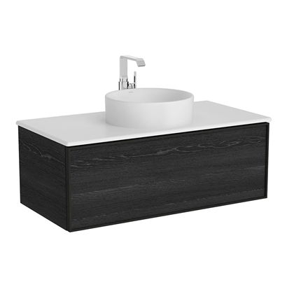 Vitra Metropole Edge Lavabo Dolabı 100 Cm, Bir Çekmeceli Mat Beyaz Çanak Lavabolu Ve Seramik Tezgahlı, Siyah Meşe