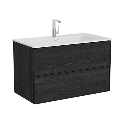 Vitra Metropole Edge Lavabo Dolabı 100 Cm, İki Çekmeceli Etajerli Lavabolu, Siyah Meşe