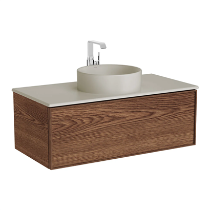 Vitra Metropole Edge Lavabo Dolabı 100 Cm, Bir Çekmeceli Mat Taupe Çanak Lavabolu Ve Seramik Tezgahlı, Ceviz