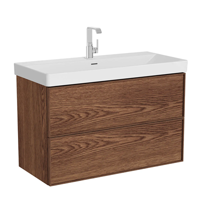 Vitra Metropole Edge Lavabo Dolabı 100 Cm, İki Çekmeceli Standart Lavabolu, Ceviz