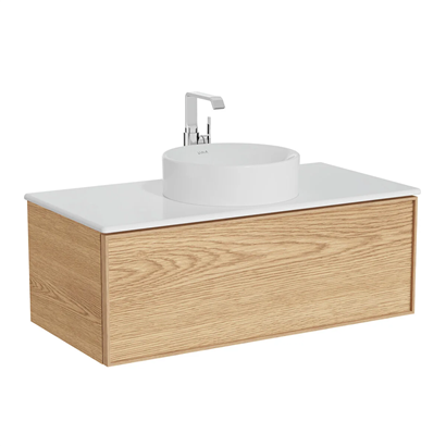 Vitra Metropole Edge Lavabo Dolabı 100 Cm, Bir Çekmeceli Beyaz Çanak Lavabolu Ve Seramik Tezgahlı, Açık Meşe