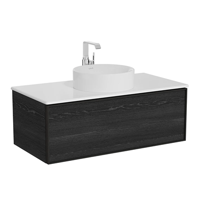 Vitra Metropole Edge Lavabo Dolabı 100 Cm, Bir Çekmeceli Beyaz Çanak Lavabolu Ve Seramik Tezgahlı, Siyah Meşe