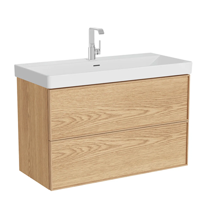Vitra Metropole Edge Lavabo Dolabı 100 Cm, İki Çekmeceli Standart Lavabolu, Açık Meşe