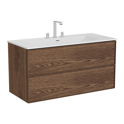 Vitra Metropole Edge Lavabo Dolabı 120 Cm, İki Çekmeceli Etajerli Lavabolu, Üç Armatür Delikli, Ceviz