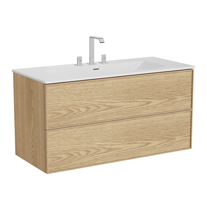 Vitra Metropole Edge Lavabo Dolabı 120 Cm, İki Çekmeceli Etajerli Lavabolu, Üç Armatür Delikli, Açık Meşe