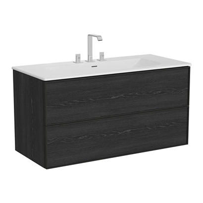 Vitra Metropole Edge Lavabo Dolabı 120 Cm, İki Çekmeceli Etajerli Lavabolu, Üç Armatür Delikli, Siyah Meşe