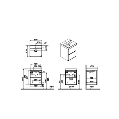 Vitra Metropole Edge Lavabo Dolabı 50 Cm, İki Çekmeceli Standart Lavabolu, Açık Meşe